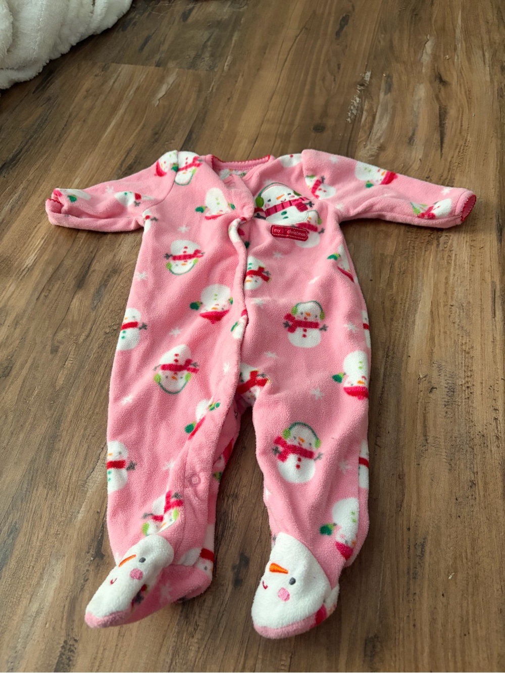 Carter's Pink Fleece Snowman Footed One-Piece Pajamas